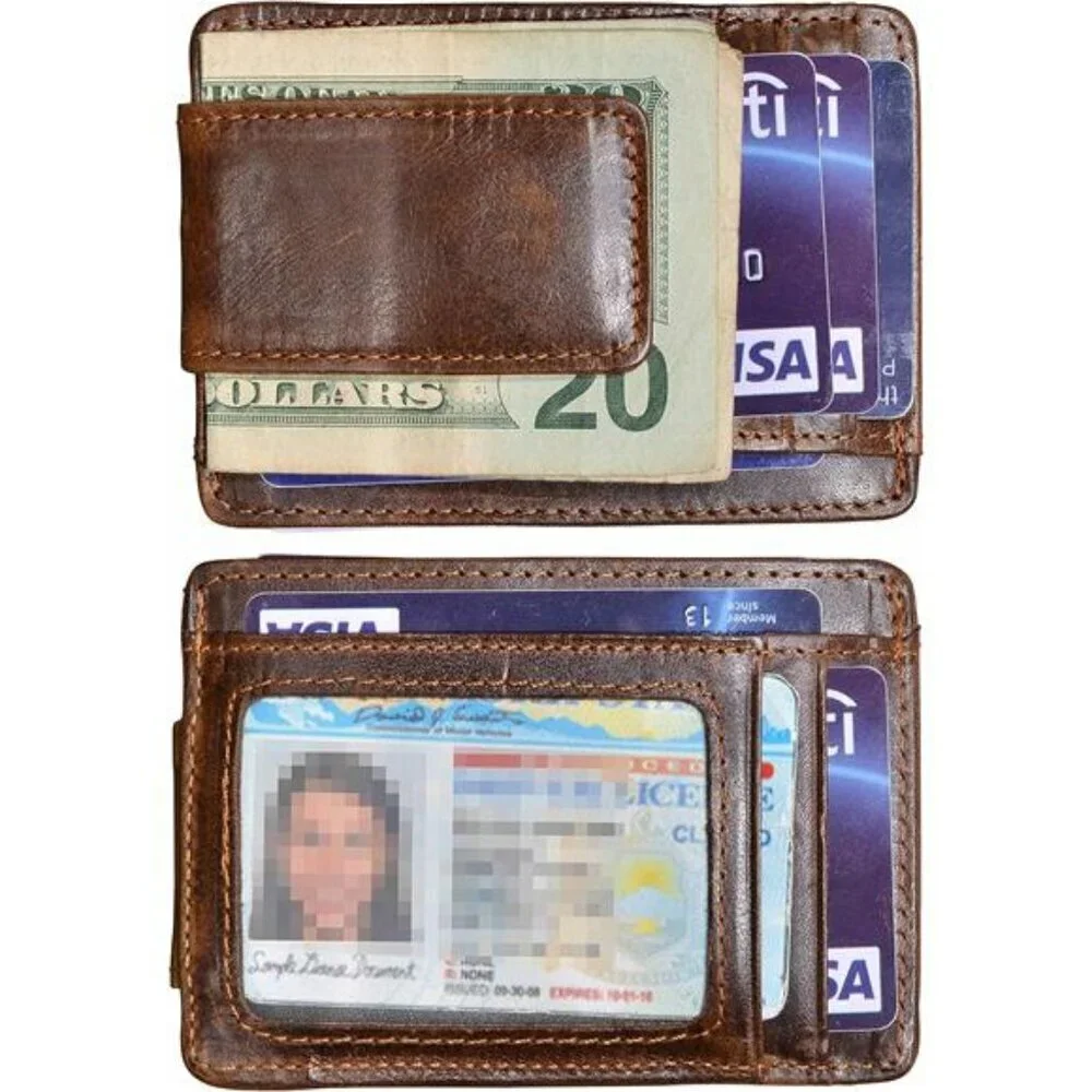 Money Clip RFID Front Pocket Wallet Men Leather Slim Minimalist Wallet Leather